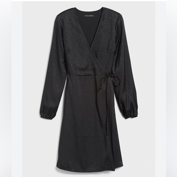Banana Republic jacquard leopard print wrap dress Black Size 8 - Picture 1 of 12